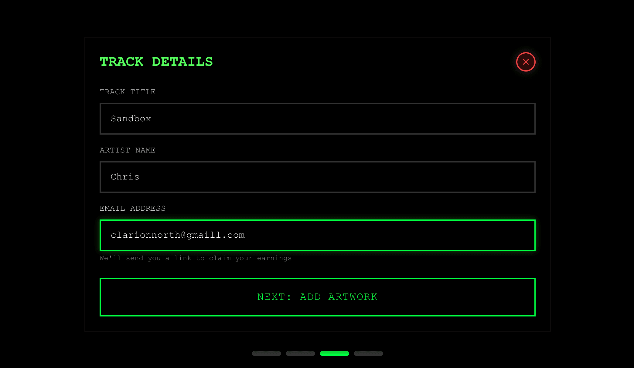 Add Track Details & Email
